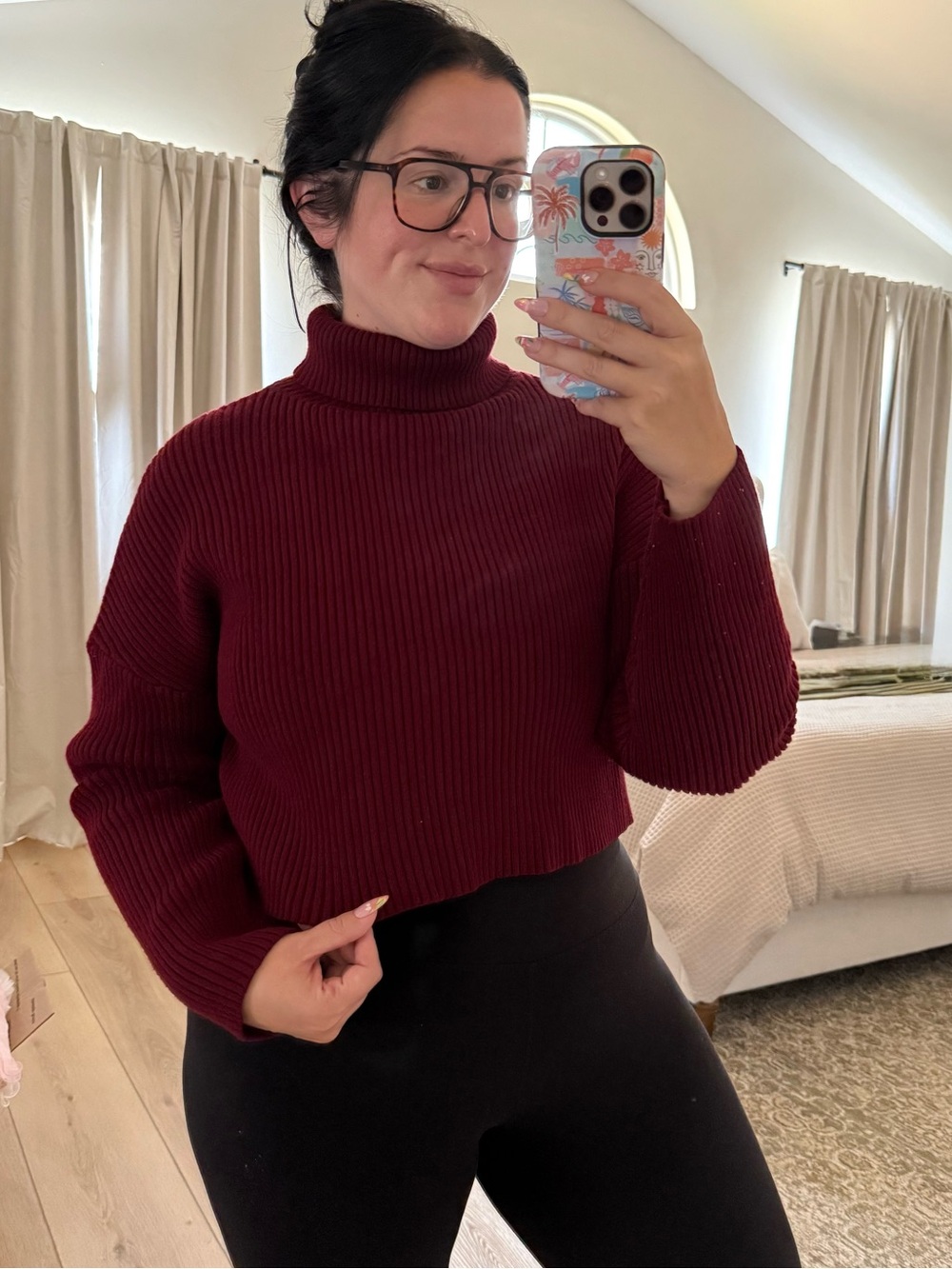 Cropped Burgundy Turtleneck Sweater - Women's Cozy Knit